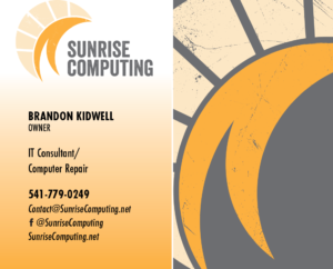 Sunrise Computing business card design, February 2017